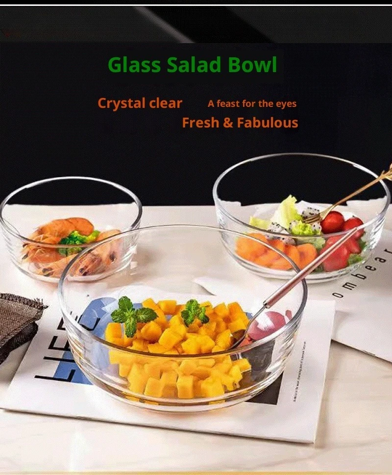 

Thickened Heat-Resistant Glass Bowl Microwave Safe Transparent Salad Bowl Fruit Salad Bowl for Kitchen