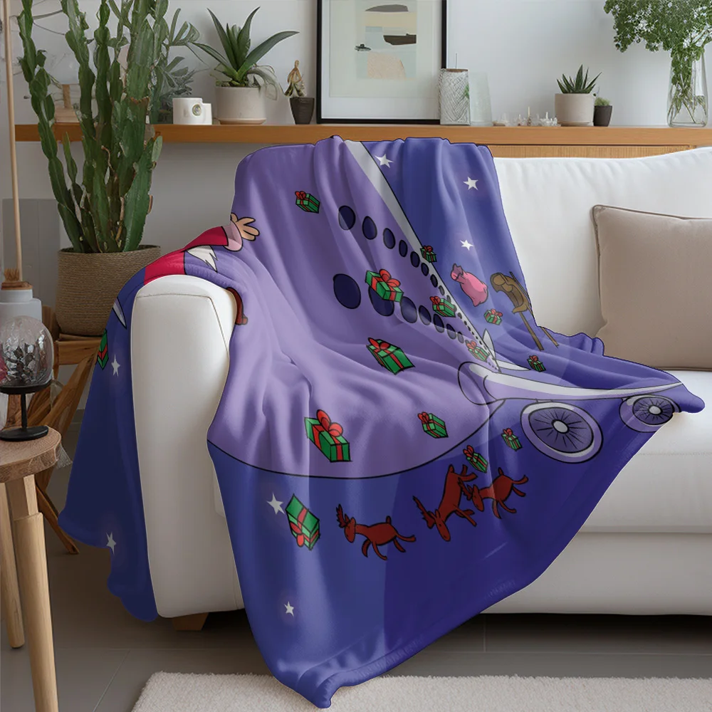 TU Santa Airplane Throw Blanket Cozy Christmas Holiday Home Decor Gift Festive Reindeer Travel Theme Soft Warm Fleece Throw
