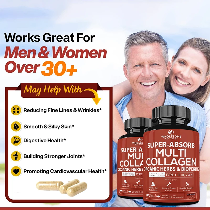 Ultra-absorbent Multi-collagen Supplement - Supports Healthy Skin, Nails, Hair, Joints, Bones, Aids Digestion and Gut Health
