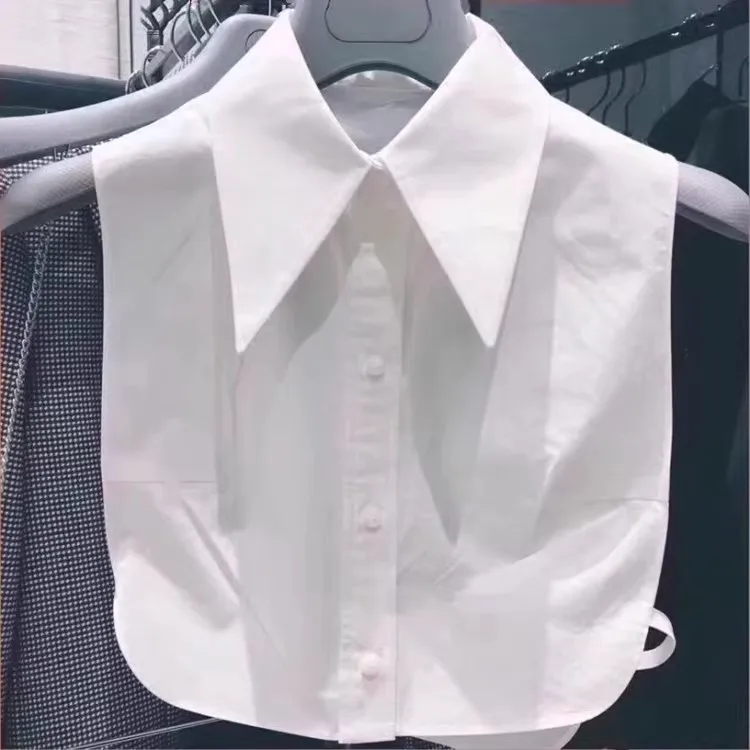 المرأة بلون أسود أبيض عمودي صغير الوجه طوق تنوعا قميص البلوز البلوز أزياء من الدانتل كاذبة طوق أربعة مواسم #1