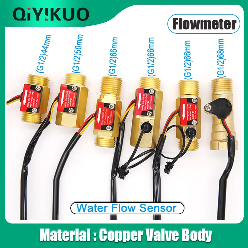 Water Flow Sensor Copper Material Hall High-Precision Meter Temperature And Detection