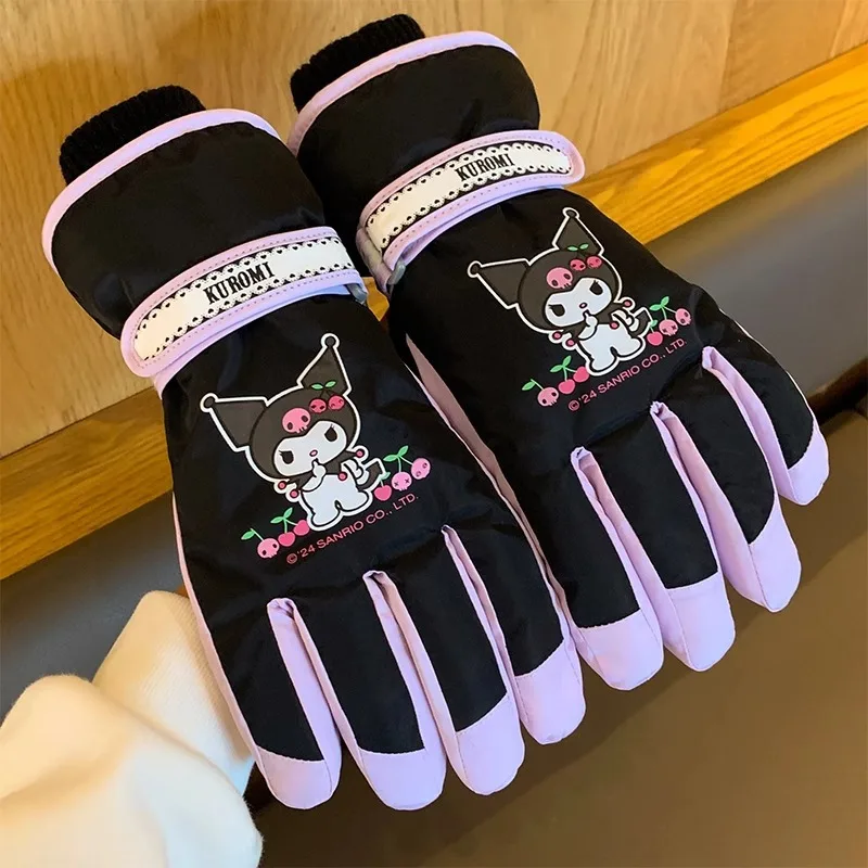 

Лыжные перчатки Sanrio Kuromi, толстые теплые зимние перчатки для студентов, незаменимые для детей, снежный отдых, подарок «Hellow Kitty»