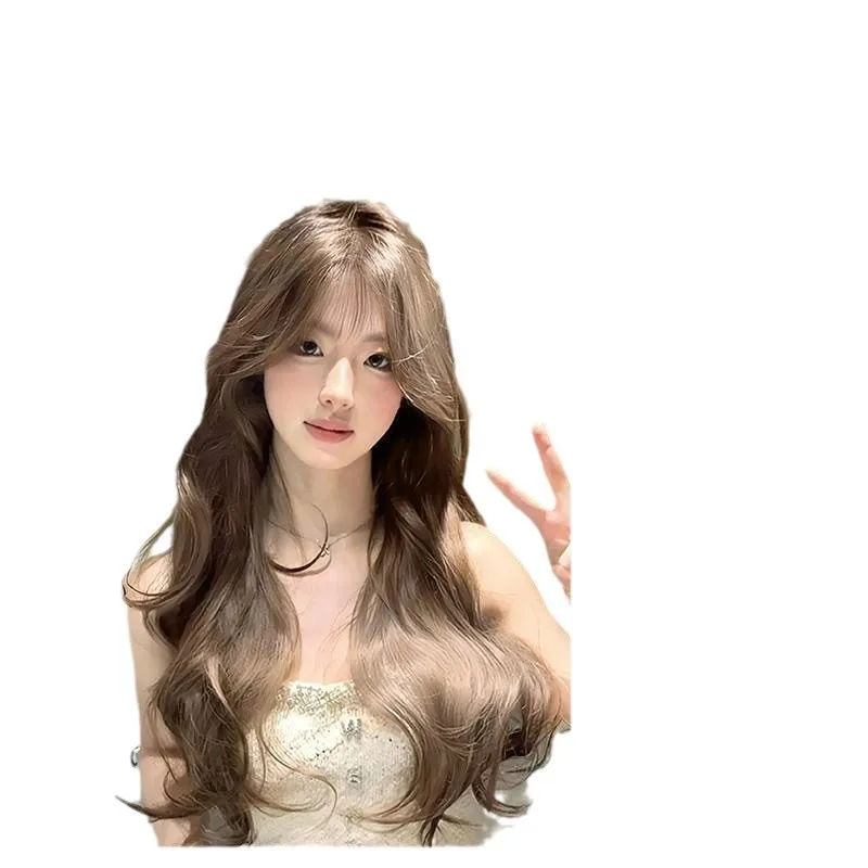 Synthetic Fiber Hair Natural Long Ladies Milk Tea Grey Brown Big Wavy Curly Cosplay Wigs For Women Daily Use Party Full Wig view 5