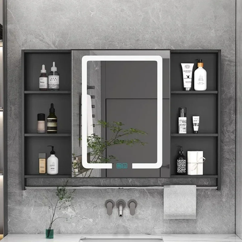 Smart Wall Mounted Mirror Cabinet for Bathroom Space Aluminum Bathroom Cabinets with Light Bathroom Multi-layer Storage Cabinets