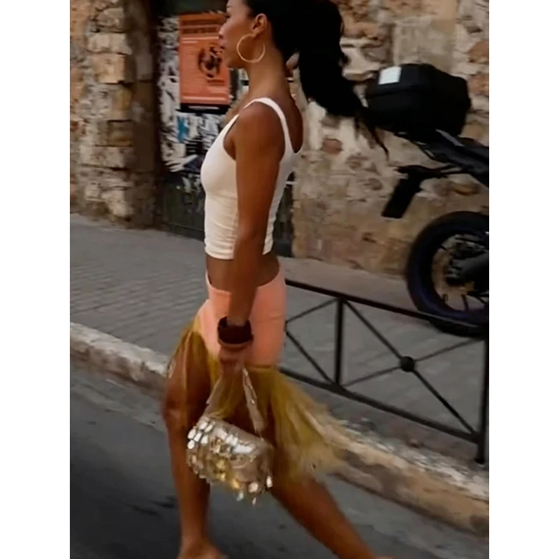 Women's Peach Fringe Bodycon Skirts Women Sexy V-shape Gold Fringe Slim Fit Midi Skirt 2026 Summer Beach Vacation Outfit New 17 Sf154c6b39b83498291fffbd25289fc0aq