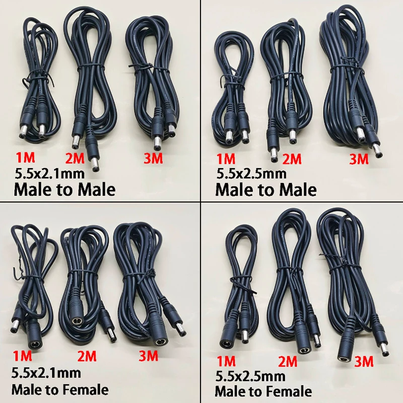 1PC 1/2/3m 5.5×2.1mm/5.5×2.5mm Male To Male/Female Power Adapter Extension Cord All Copper 0.5 Square Extension Cord