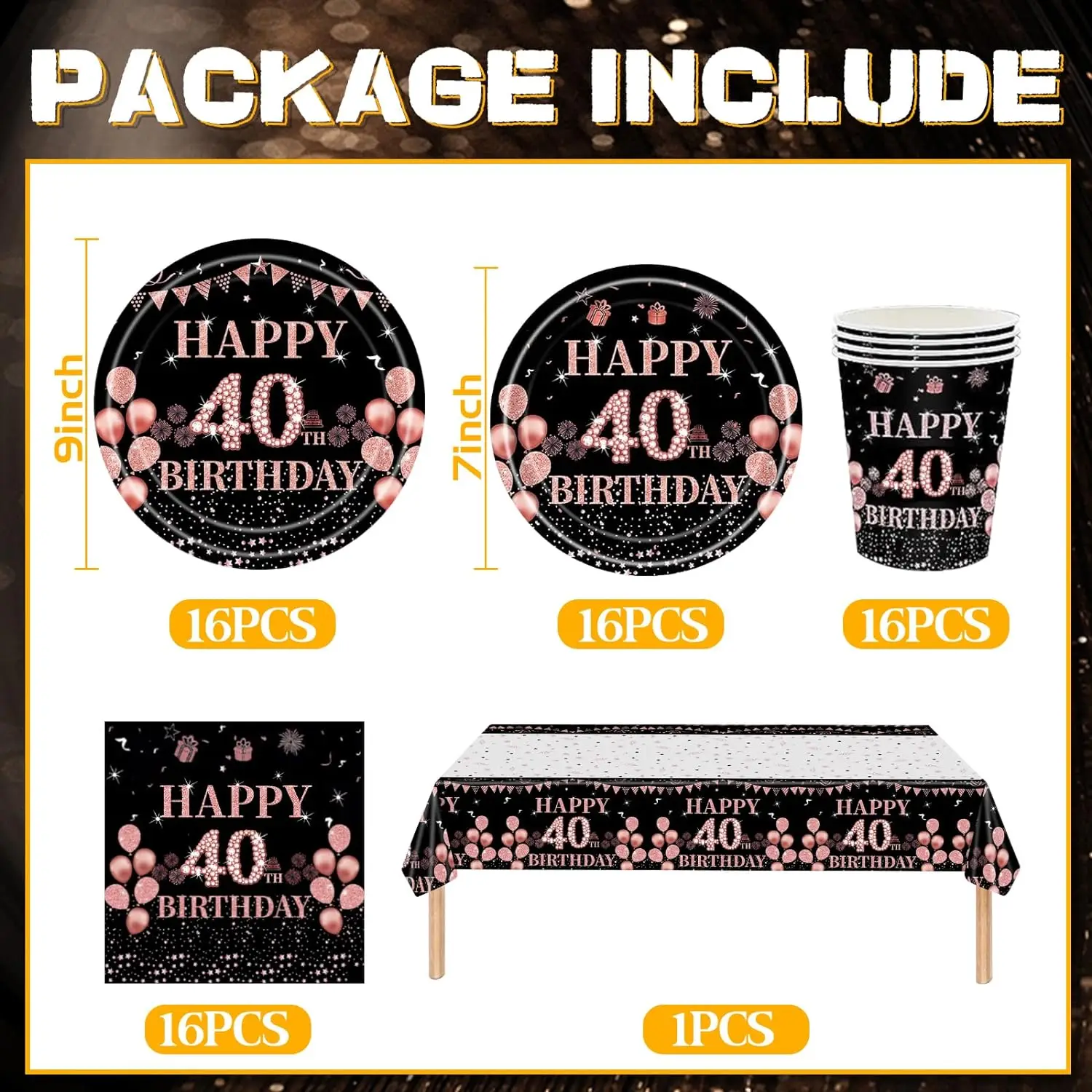 40th birthday decorations for women rose gold Birthday supplies Plates and Napkins Cups tablecloth Disposable Tableware