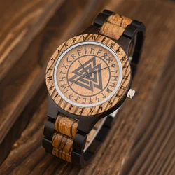 BOBO BIRD Viking Wooden Men Watch with Helm of Awe Unique Runic Circle Vegvisir Valknut Custom Wristwatch Norse Symbol Watches