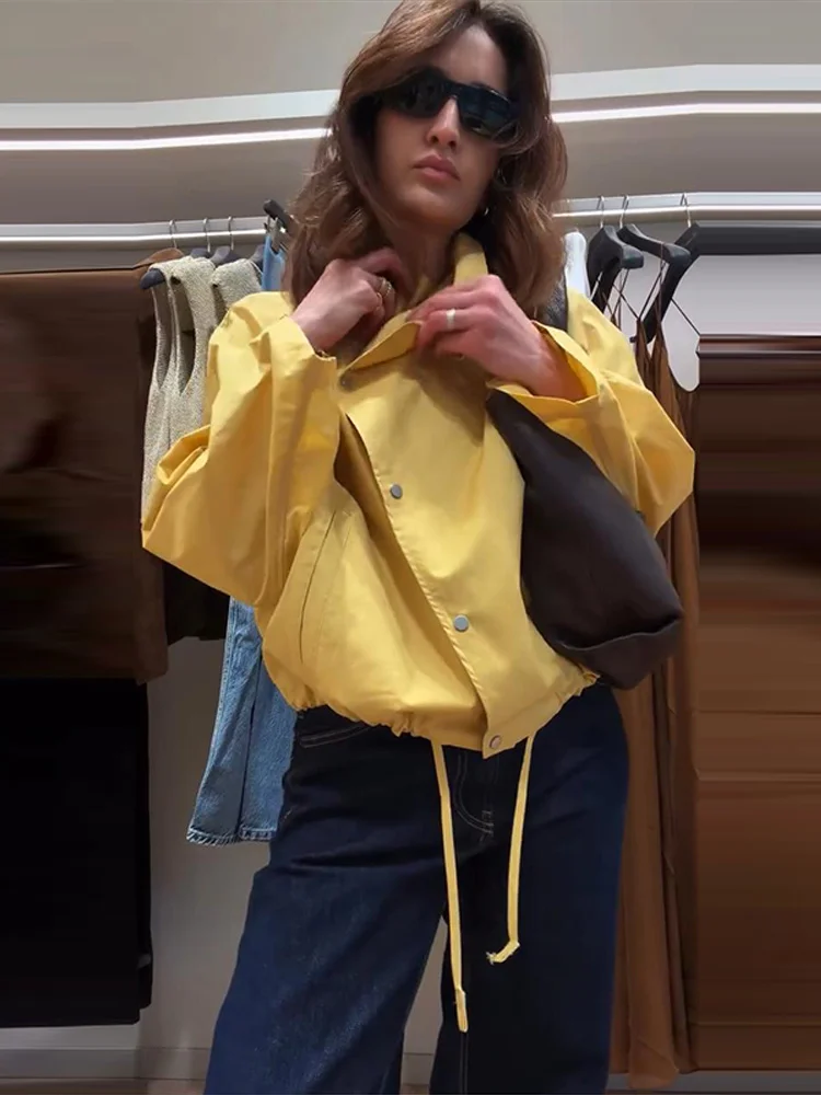 Stehkragen-Jacke mit Seitenverschluss und Kordelzug am Saum, Oversize-Jacke für Damen, Streetwear, Langarm, Einreihig, Lockerer Mantel, Neue Damen-Oberbekleidung – Detail 19