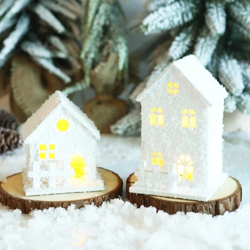 Christmas LED Light House Luminous Wooden Cabin Ornament Snow Scene Village for Home New Year Kids Gifts Christmas Decoration