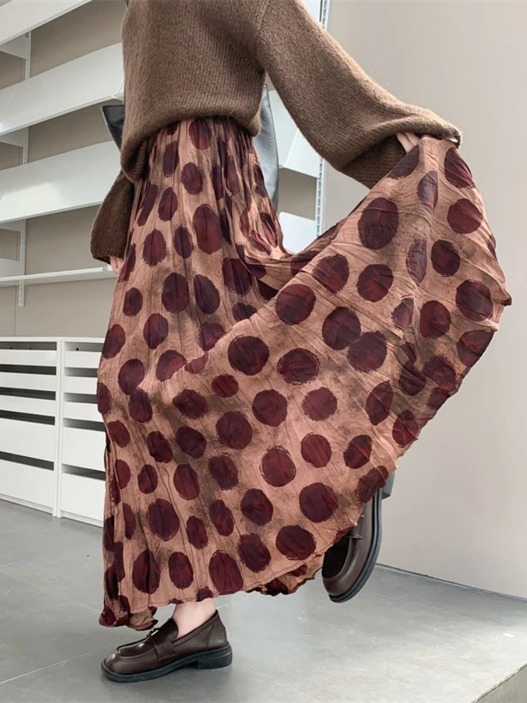 Smthma 2025 novo outono boêmio midi saia feminina praia saia longa retro dot flor férias doce menina saia