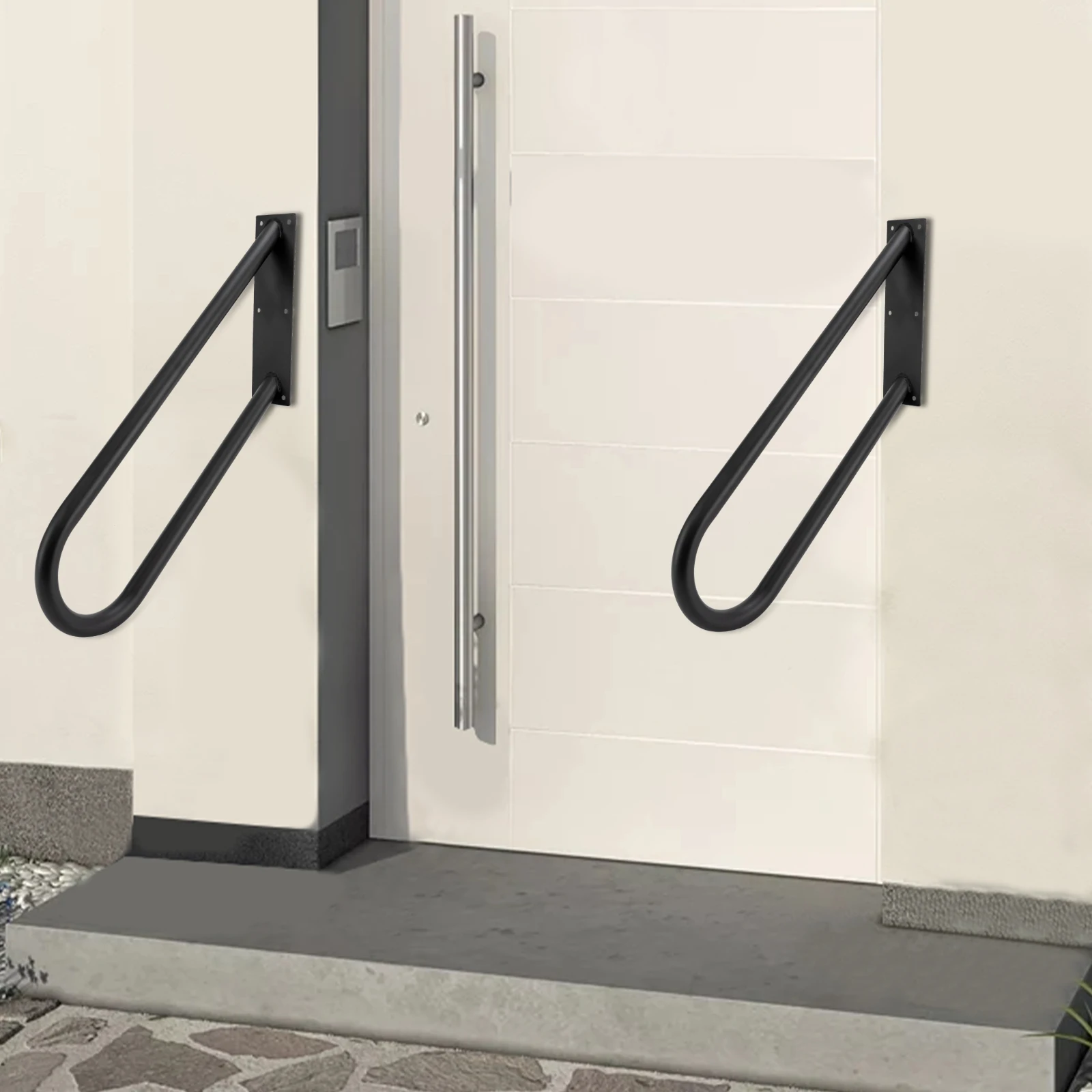 2-Pack U-Shaped Stair Handrails - Wall Mounted Iron Grab Bars for 1-3 Steps (Indoor/Outdoor Use)