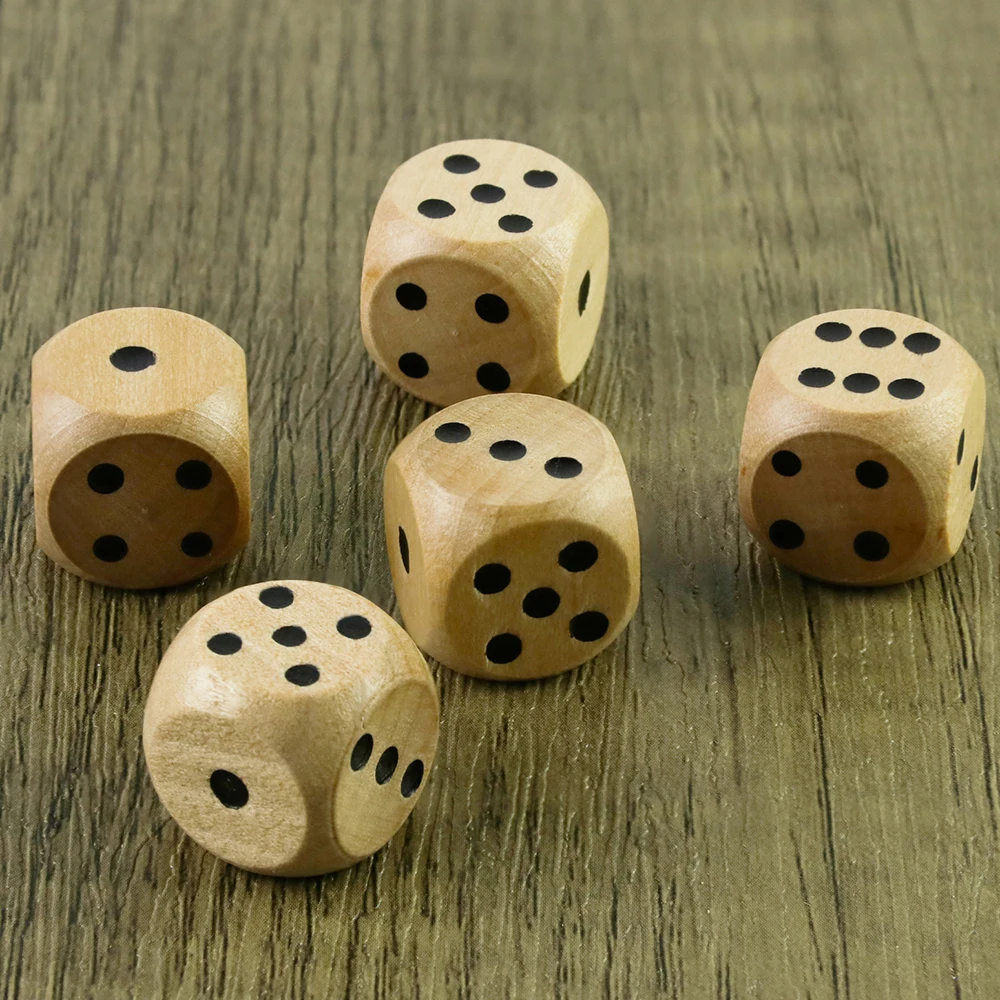 Wooden Dice 5pcs Round Corner D6 D10 Wood Dice for Flying Chess Props Table Board Role Playing Game