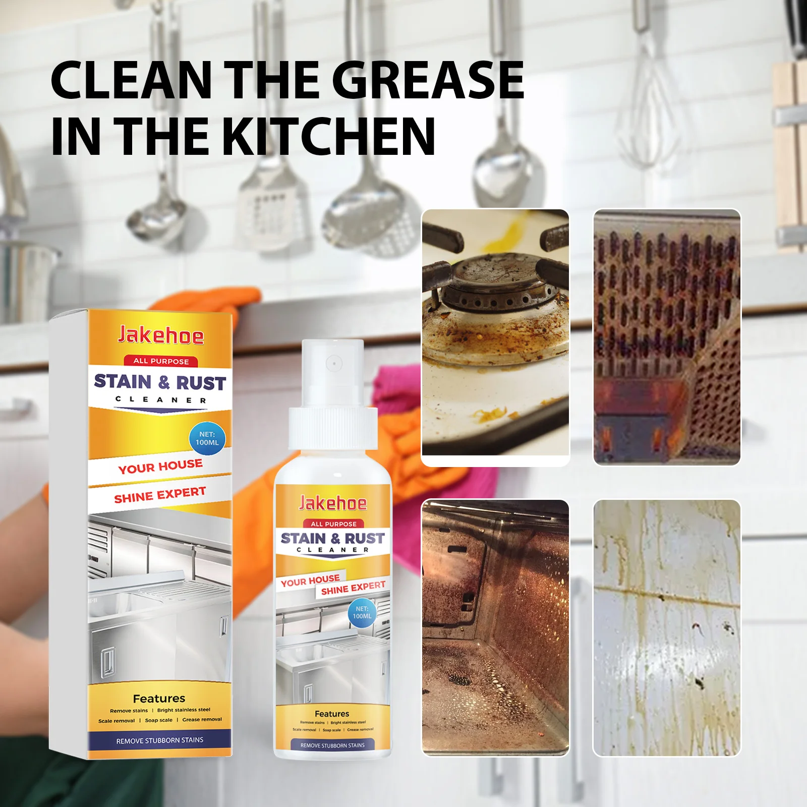 

Heavy Oil Stain & Rust Cleaner Metal Clean Polishing Stubborn Stains Cleaning Degreasing All Purpose Kitchen Rust Remover Spray