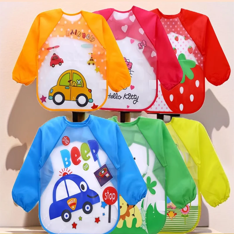 

Водонепроницаемый халат для еды, детский фартук с длинными рукавами и рисунком для мальчиков и девочек, мягкие детские нагрудники, одежда для отрыжки