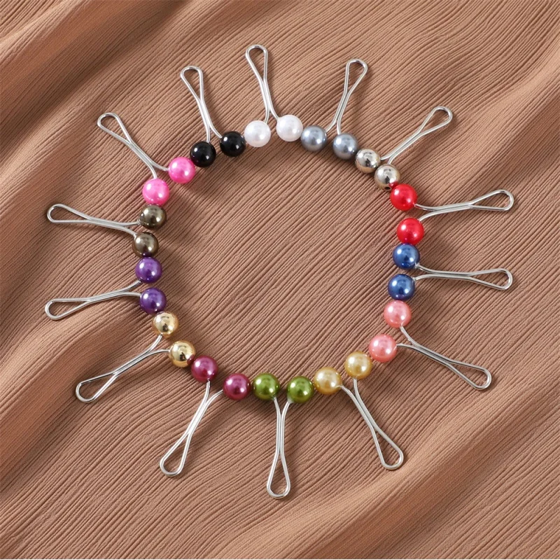 Cross-Border High Quality Colorful Pearl U-Clip Veil Pin Fixed Clip Silk Scarf Clip Neck Clip Scarf Buckle 12 Cards