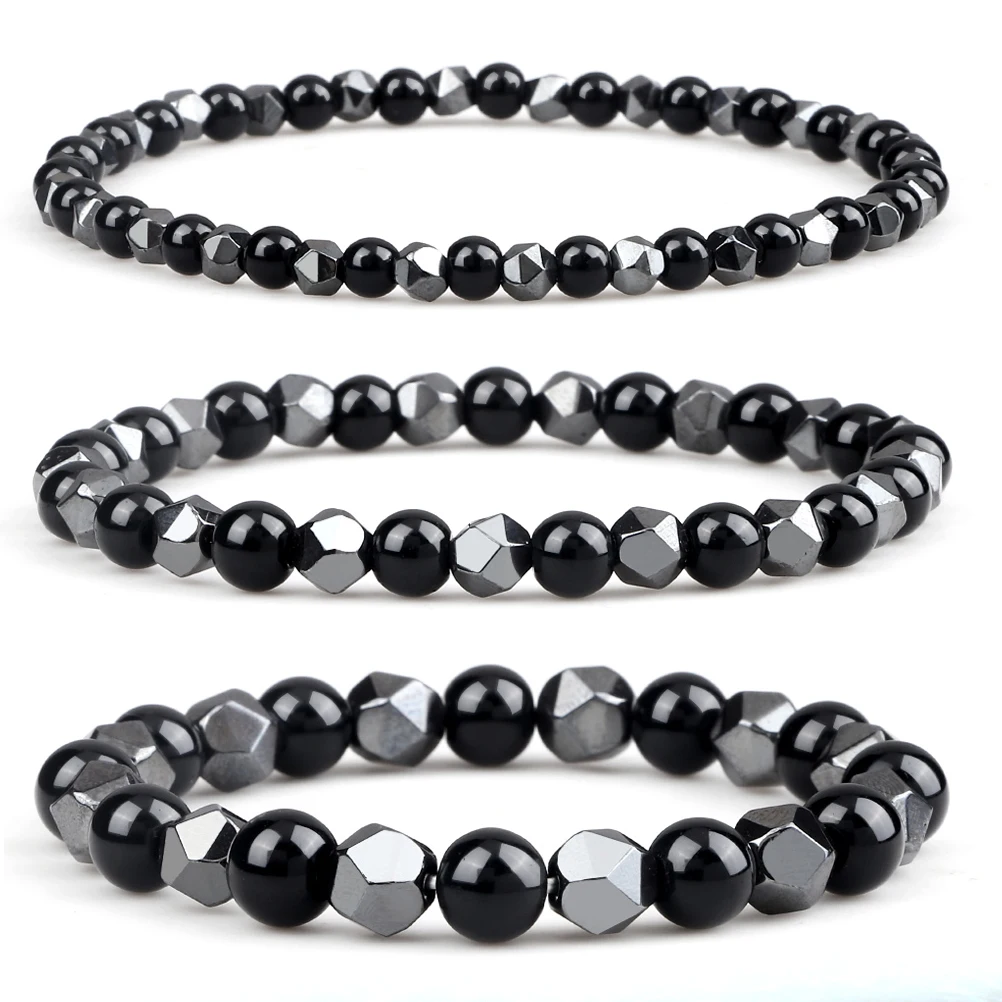 Classic Hematite Energy Beaded Bracelets 4/6/8mm Natural Black Obsidian Hematite Tiger Eye Bead Bracelets Yoga Healing Jewelry