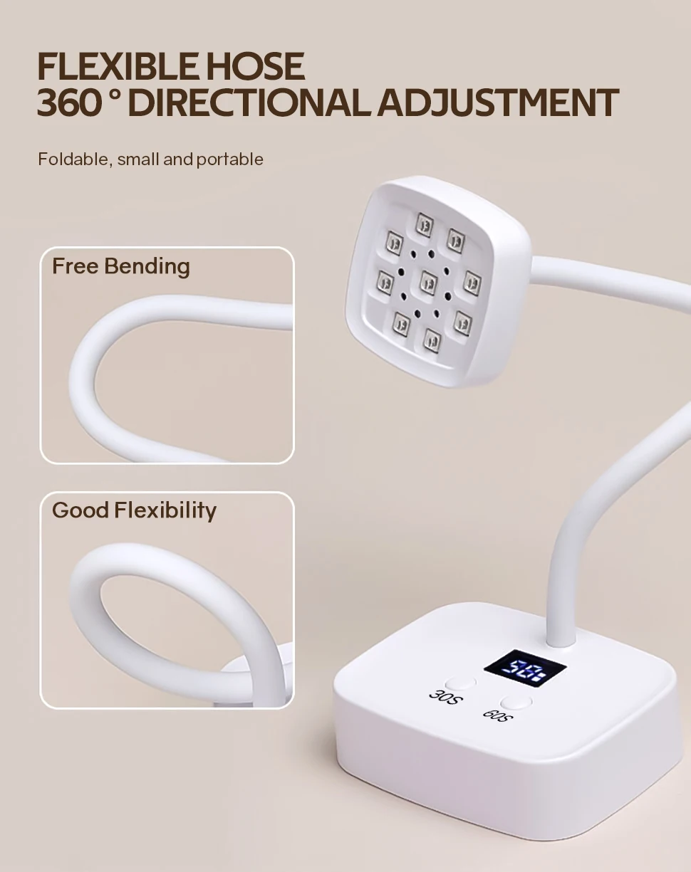 Mini 27W Nail Lamp  9 LEDS  Rechargeable Auto Sensing Touch Control Fast Drying Nail Light 360° Bendable Table Lamp