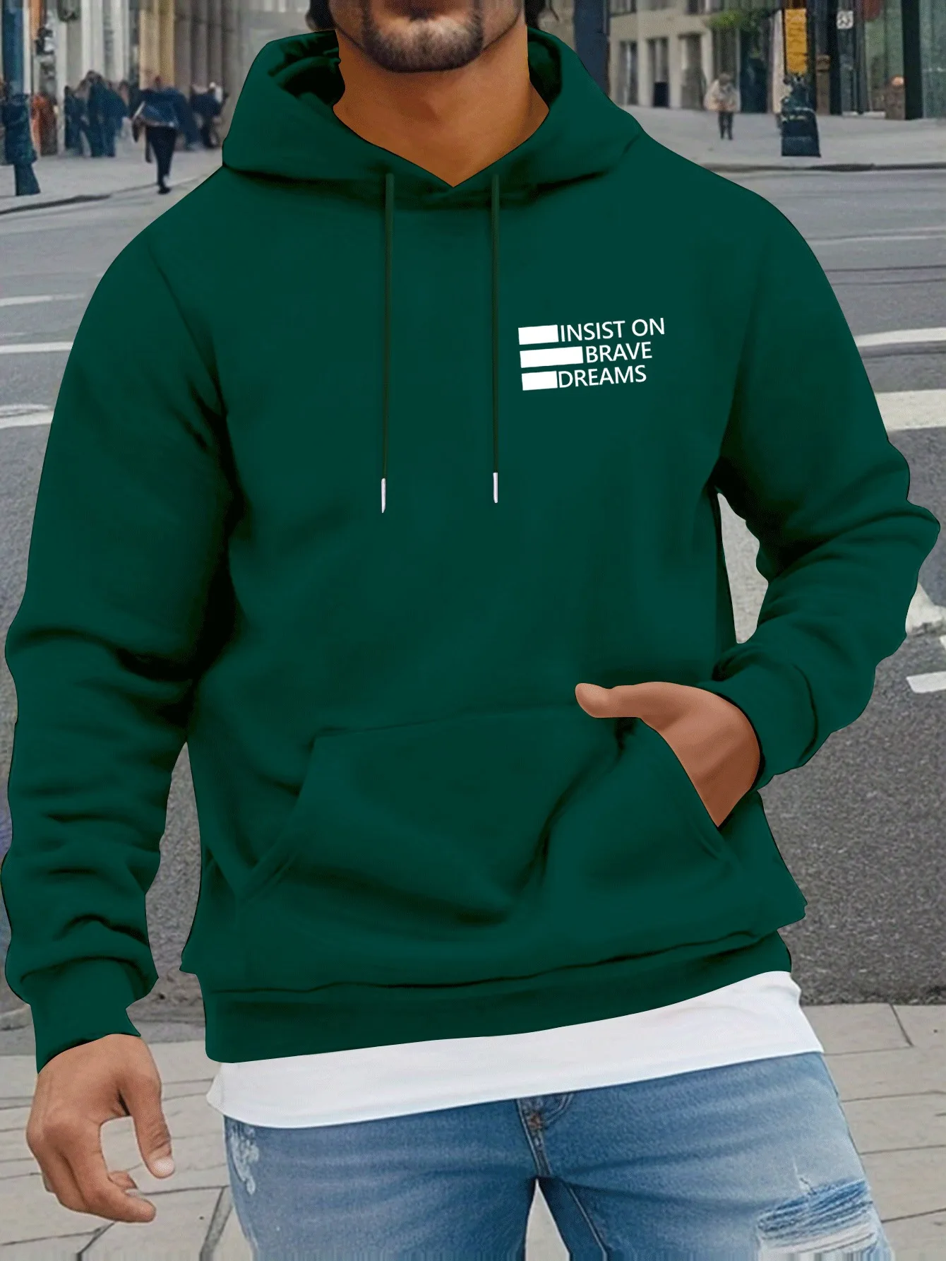 سويت شيرت رجالي برباط مطبوع عليه حلم شجاع، بلوفر كاجوال مريح بأكمام طويلة، هوديي للأنشطة الخارجية