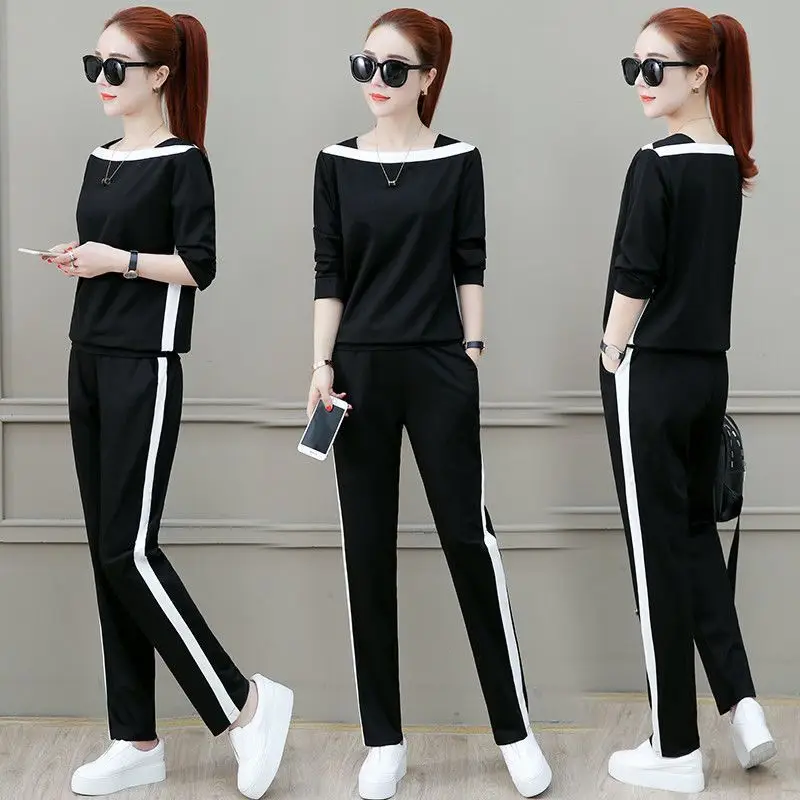 Spring and Autumn 2022 New Korean Long Sleeve Casual Sports Suit Western Relaxed Slim Pants Elegant Women\'s Two Piece Set