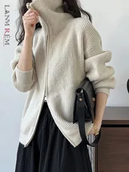 [LANMREM] Double Zipper Cardigan Knitting Sweater For Women Long Sleeve Casual Loose Female Coat Fashion 2024 Autumn New 26D9883