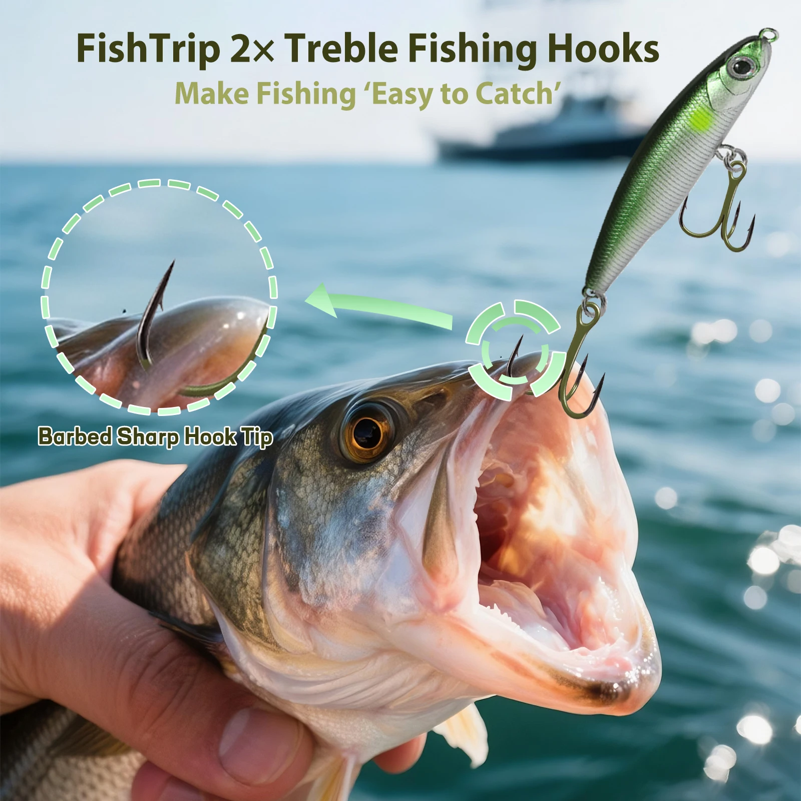 Anzuelos Triples FishTrip UV Anti-mordida – Agua Salada - imagen 5