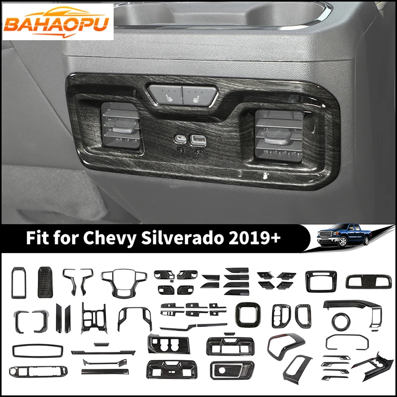 

BAHAOPU Car Black wood grain Interior Decoration Cover Stickers Accessories kit Fit For Chevy Silverado 2019 UP,Exterior Parts