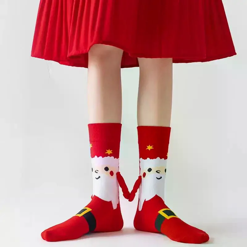 

1 пара хлопковых чулок с рождественской елкой Санта-Клауса, рождественские носки с магнитной присоской, унисекс, длинные носки для рук
