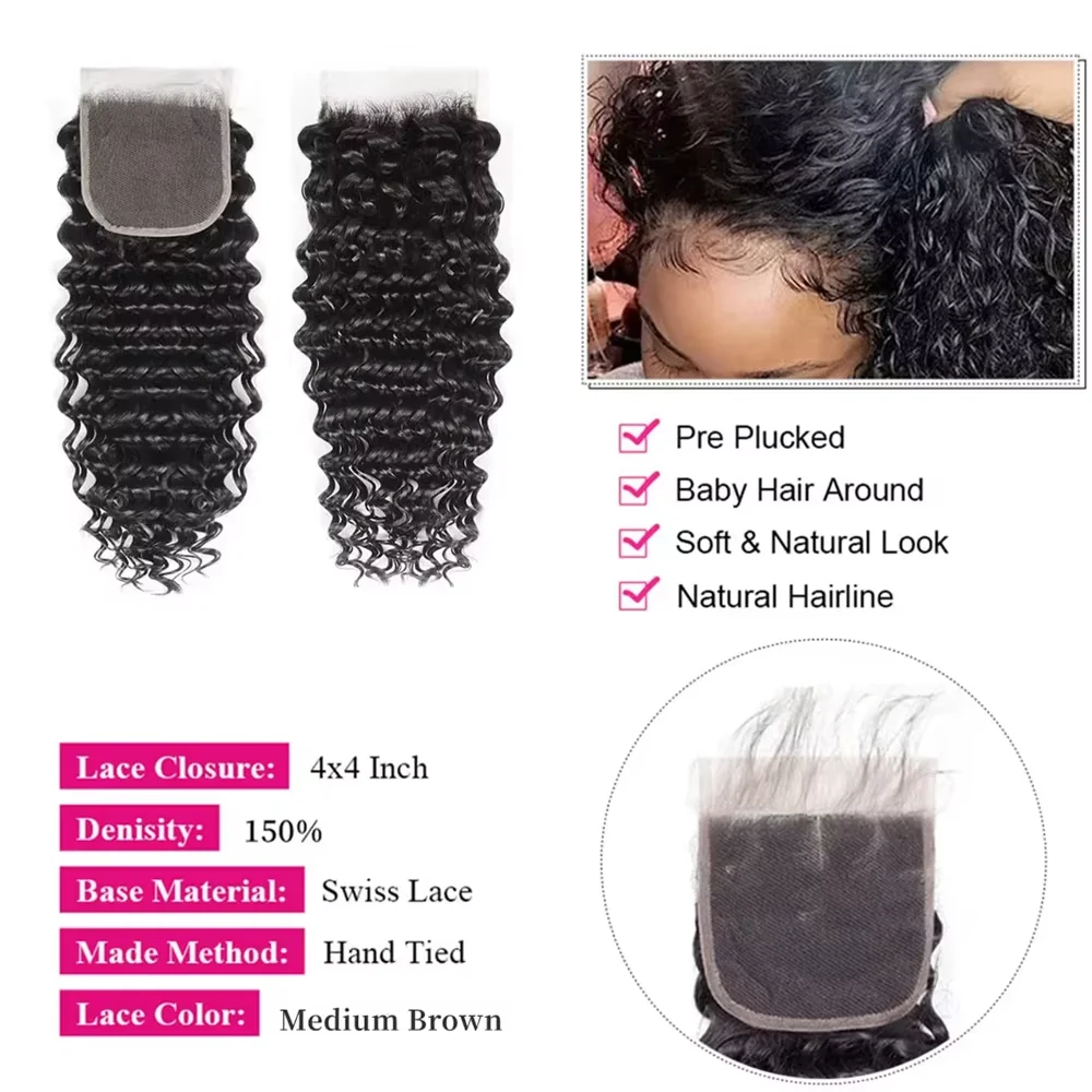 Brasilianische Echthaar-Bundle – Deep Wave 3 Bundles With Closure Bewertung und Preis