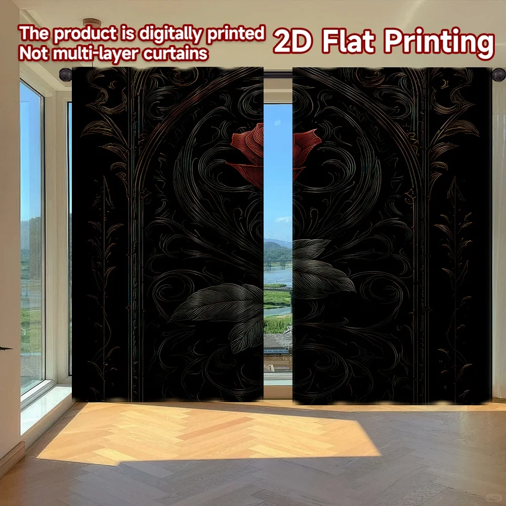 

2D flat printing 2pcs Party Curtains Gothic Rose Design Digital Printed Polyester Drapes Seasonal Party & Holiday Decor for
