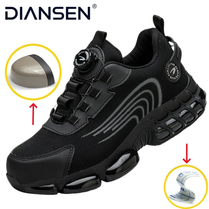 Rotating Button New Safety Shoes Men Anti-smash Anti-puncture Work Shoes Fashion Protective Boots Men Sport Shoes Security
