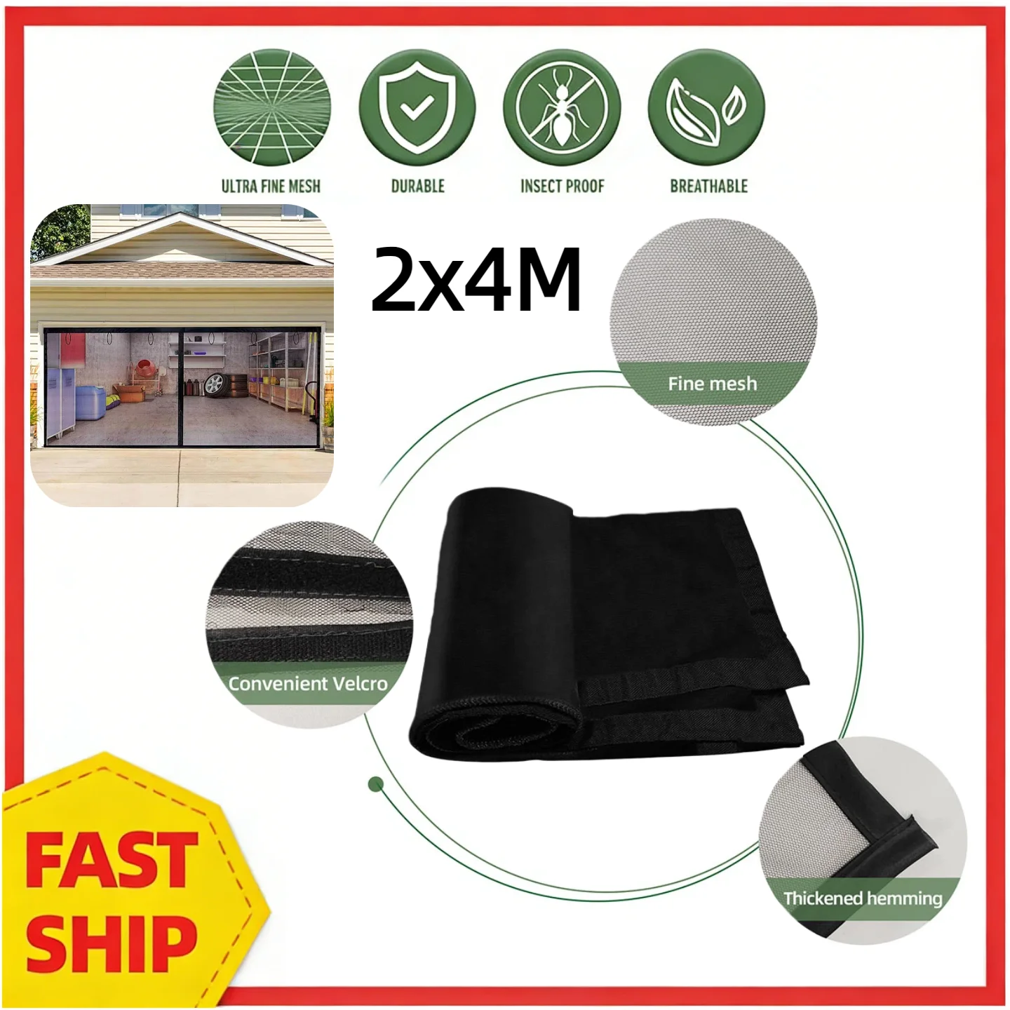 

2x4 м выдвижная гаражная москитная сетка против насекомых, мух, сетчатый экран, бесшовная безрамная занавеска для балкона, уличный павильон