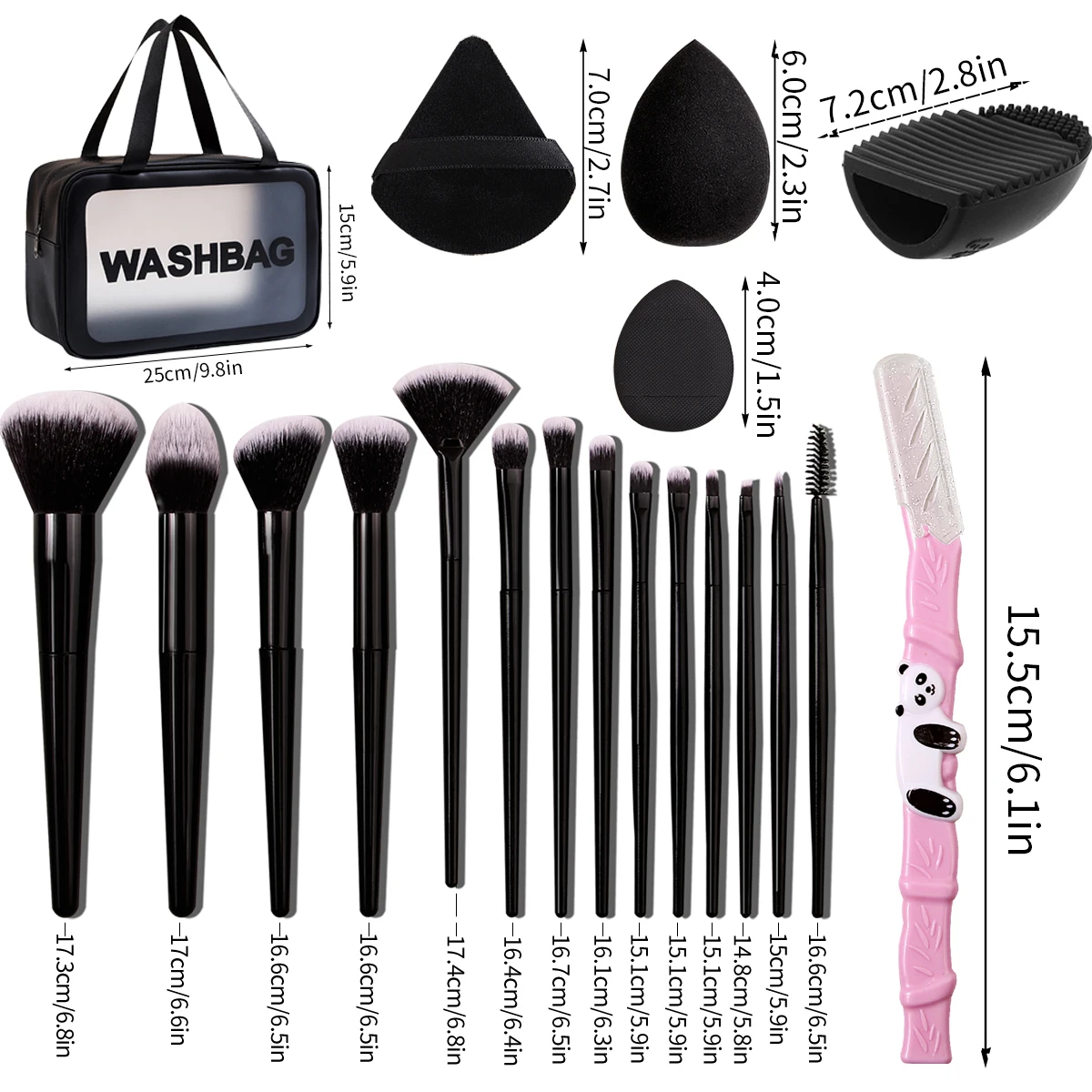 27/14/9/1PCS Professional Makeup Brush Set 14 Brushes, Makeup Sponge, Powder Puff, Makeup Bag, Eyebrow Razor, Cleaning Tools