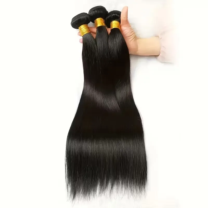 

Silky Straight Human Hair Bundles Brazilian Hair Weave Bundles 3 PCS Natural Black Hair Bundles Remy Human Hair Extensions
