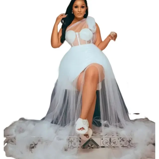 White A-line Plus Size Prom Dresses 2026 Tiers Tulle One Shoulder Evening Formal Party Second Birthday Engagement Gowns Dress