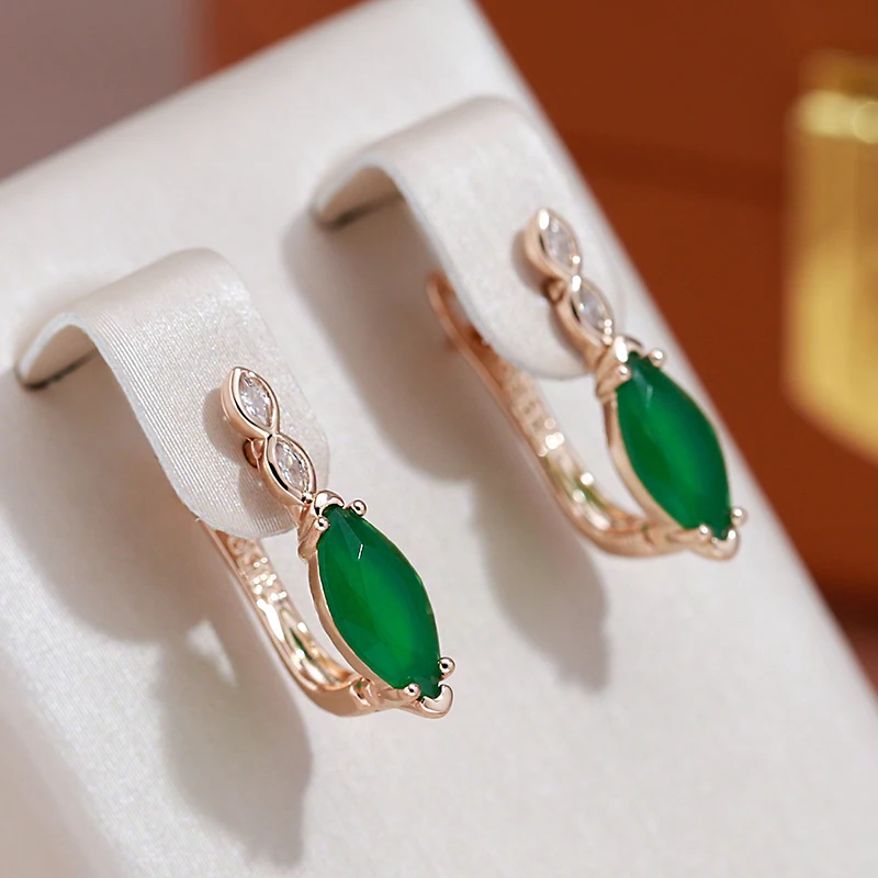 JULYDREAM Single Rhombus Emerald Green Zircon 585 Gold Color Earrings Crossing Design Women Wedding Jewelry Ethnic Accessories