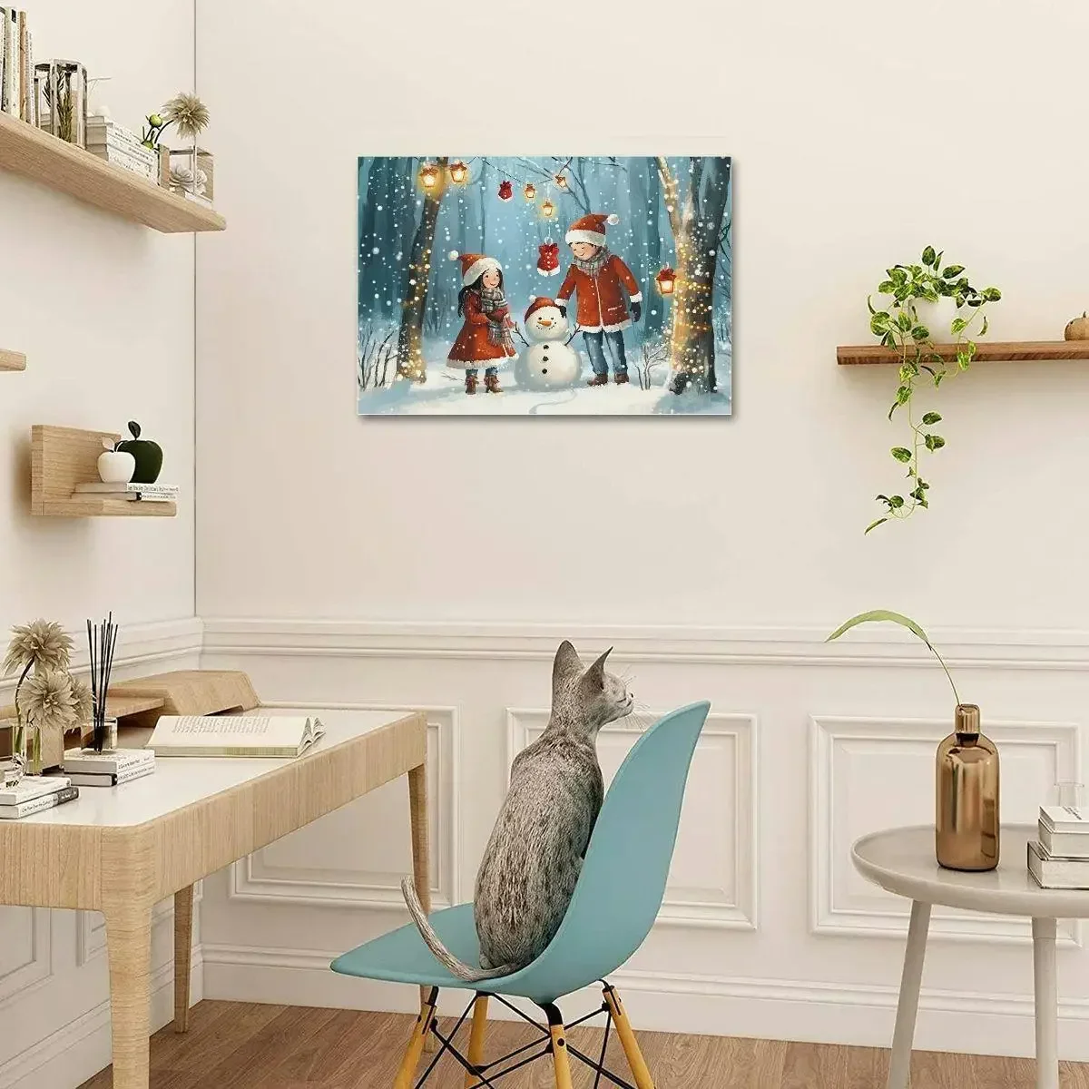 Winter Snowman Christmas Wall Decoration Canvas Painting Christmas Painting Poster Artwork Christmas Interior Decoration Frames