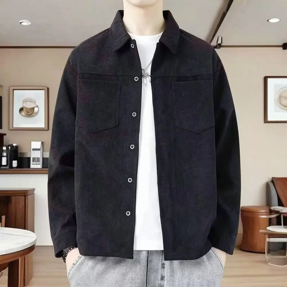 Vintage Mens Shirt Jacket Japanese Bamboo Pattern Fleece Lined Autumn Casual Loose Workwear Long Sleeve Outerwear