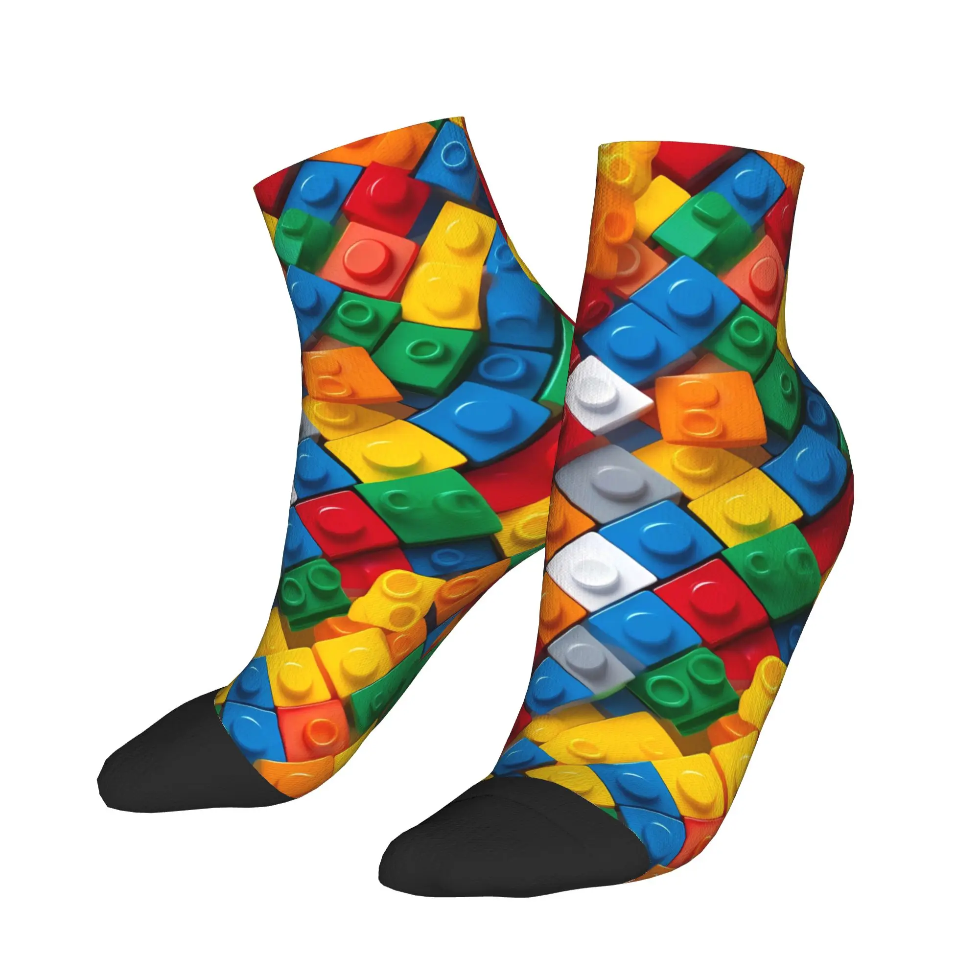 Realistic Scattered Building Blocks Pattern Ankle Socks Design Leisure Casual Socks Autumn Anti Bacterial Climbing Quality Sock