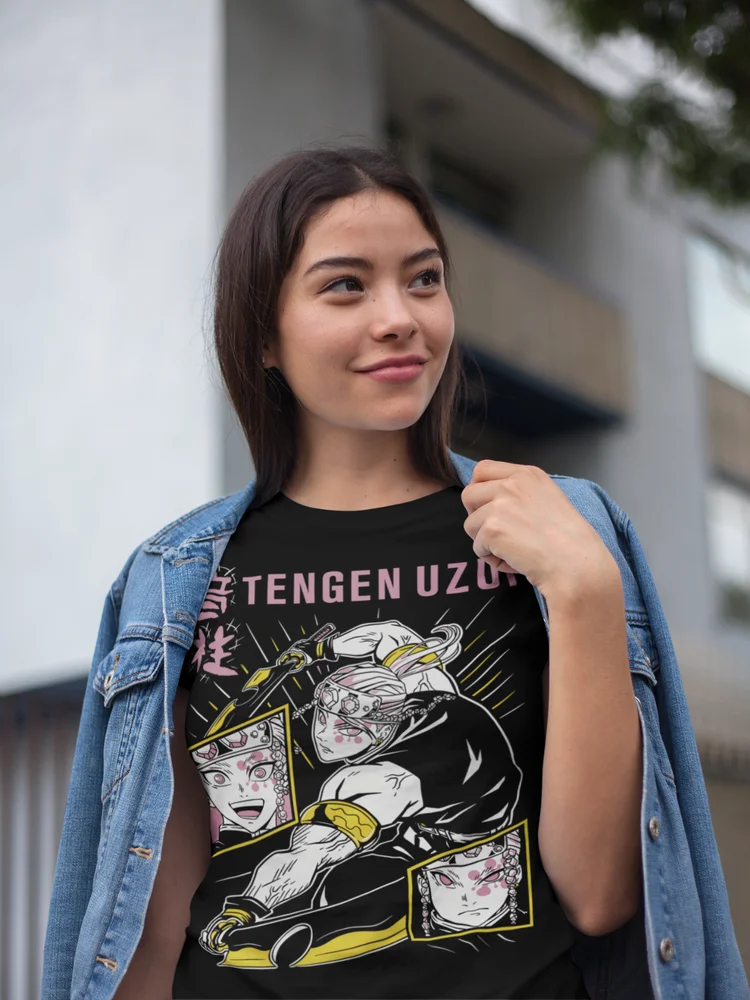 Uzui Tengen Demon Slayer Manga Strip Anime Unisex Tshirt T-Shirt Black Soft Tee