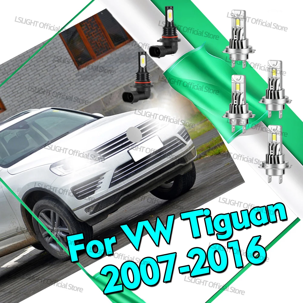 2/6x Wireless LED Headlight 6000K Fog Bulb For VW Tiguan 2007-2016 2008 2009 2010 2011 2012 2013 2014 2015 High Low Beam 30000LM