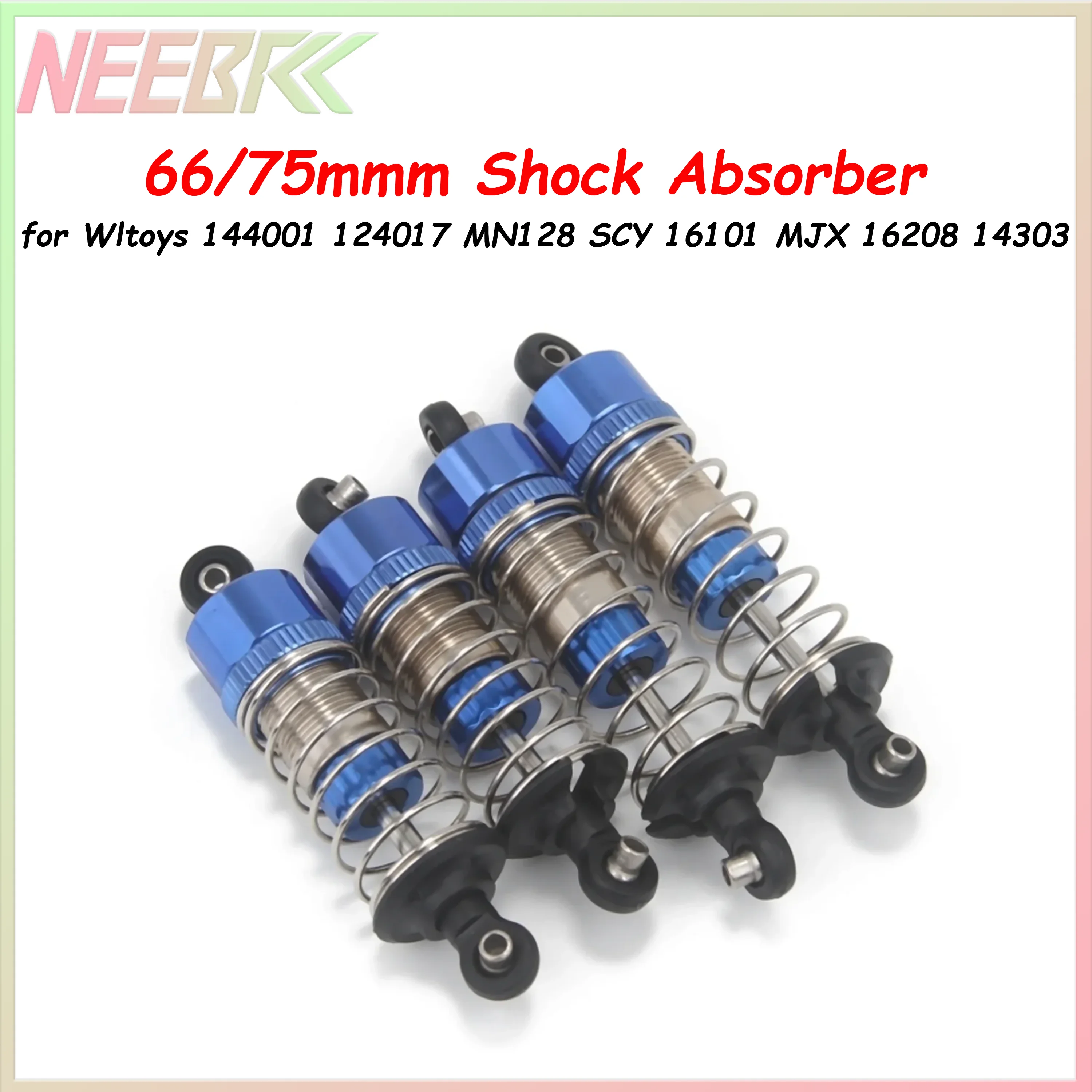 Amortiguador de Aceite Metálico NEEBBRC de 66/75 mm para Wltoy 144001 124017 MN128 SCY 16101 JJRC Q130 MJX 16208 14303 1/12 1/14 1/16 Coche RC