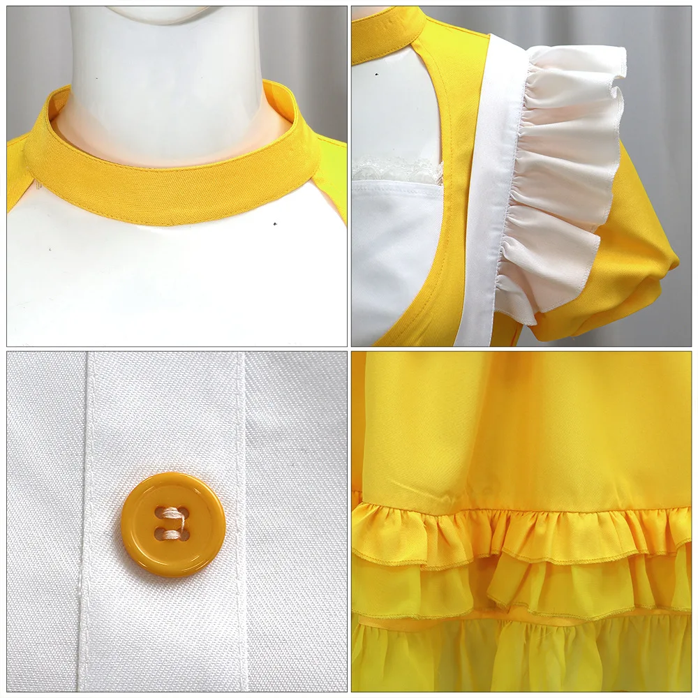 لعبة FNAF Chica Cosplay لوليتا فستان نسائي أصفر مع مريلة لحفلات الهالوين