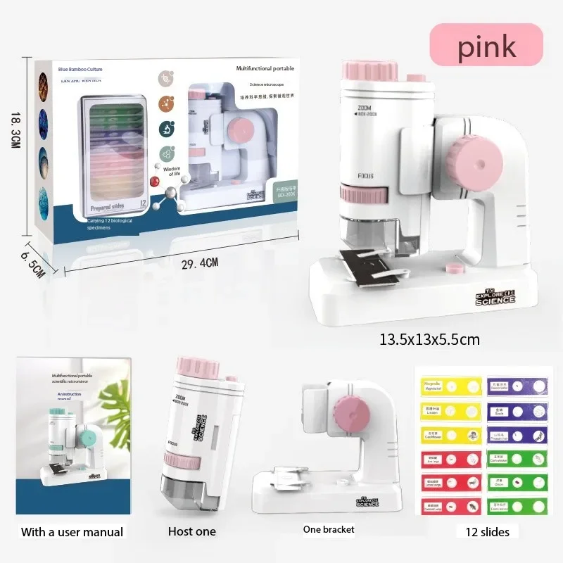 Microscope de laboratoire de biologie pour enfants, kit d'expérimentation scientifique scolaire, jouets éducatifs, cadeaux pour enfants, LED 200x