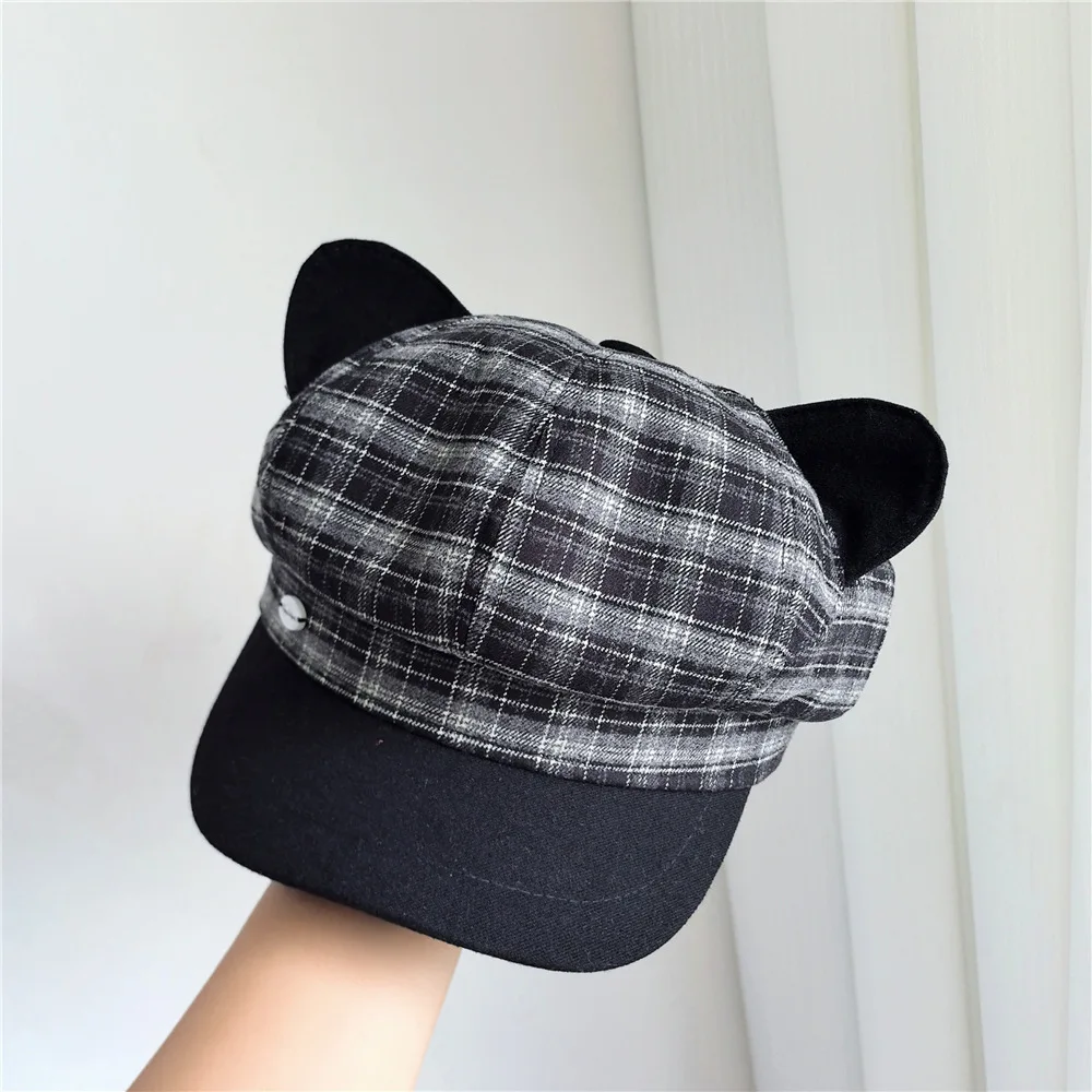

Классические контрастные цвета в клетку с милыми медвежьими ушками, береты Y2K, осенне-зимние повседневные универсальные шляпы газетчика в стиле ретро для мужчин и женщин