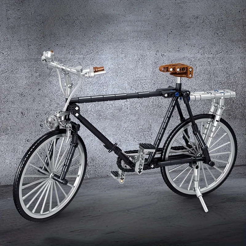 レトロなレンガバイクモデルキット カラフルなマウンテンバイク アクセサリー付き おもちゃモデル ヴィンテージ詳細な組み立てバイク装飾 1126個