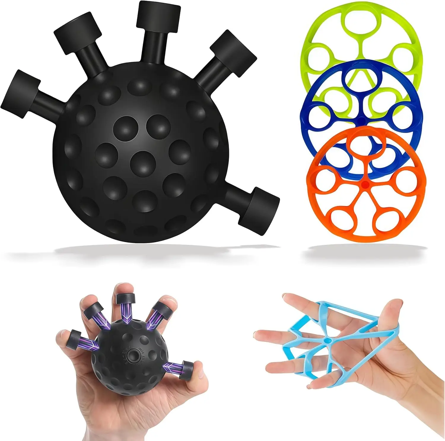 Finger Grip Strength Trainer Kit with Finger Exerciser, Hand Extension Exerciser for Improve Dexterity and Strength in Hands, Fo