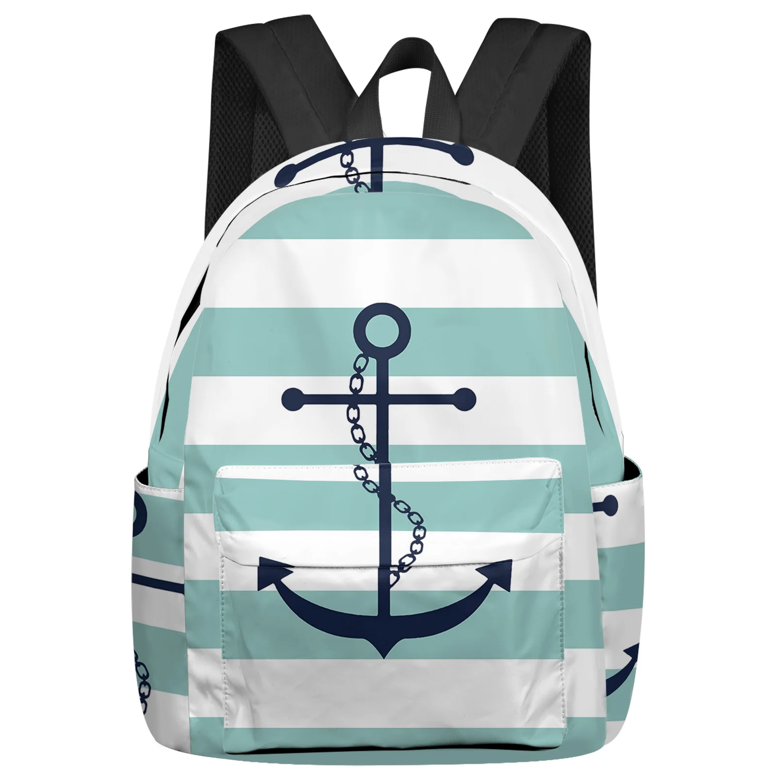 Geometric Turquoise Stripes Anchor Backpacks Teenagers Student School Bags Laptop Backpack Men Women Female Travel Mochila