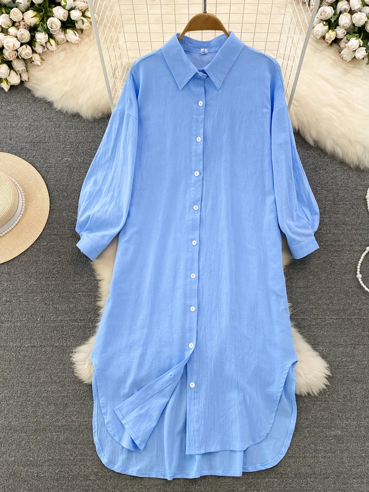 

2024 Spring Autumn Office Lady Long Shirts Women Korean Chic Long Sleeve Loose Single Breasted Shirt Dress Women's Clothing