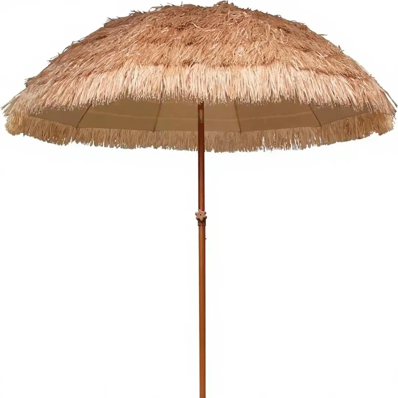 7.5ft Hula Thatched Tiki Umbrella UPF50+ Steel Pole 10 Ribs Manual Tilt Nylon Canopy Carry Bag For Patio Beach Pool Tiki